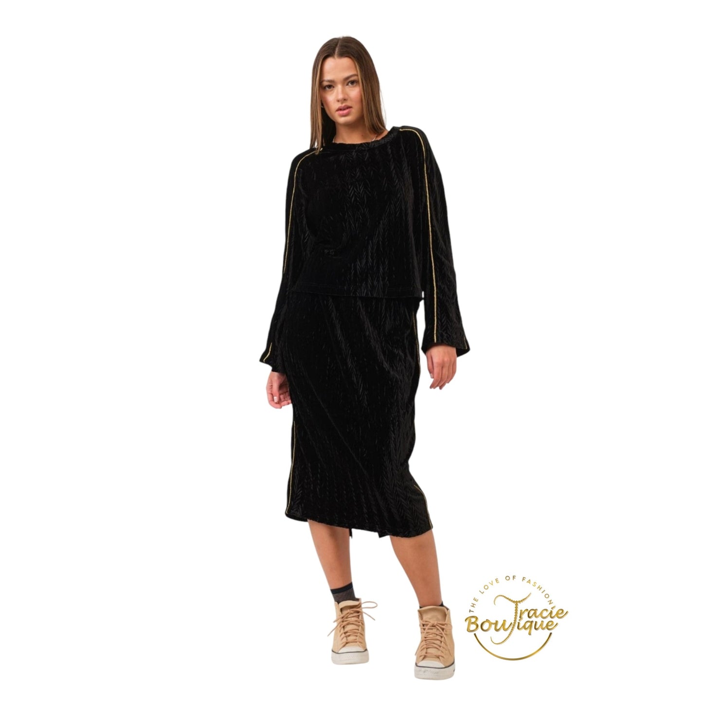 Black and Gold Crinkle Velour Set