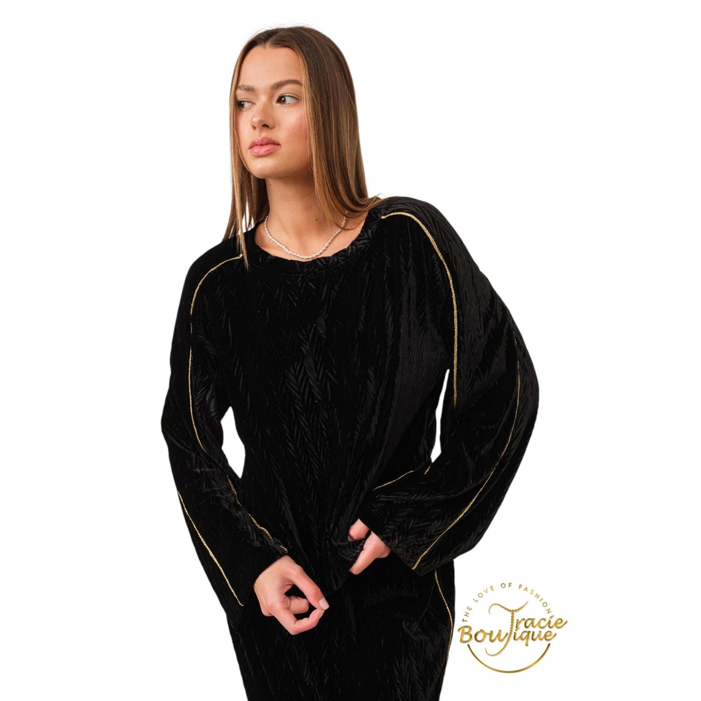 Black and Gold Crinkle Velour Set