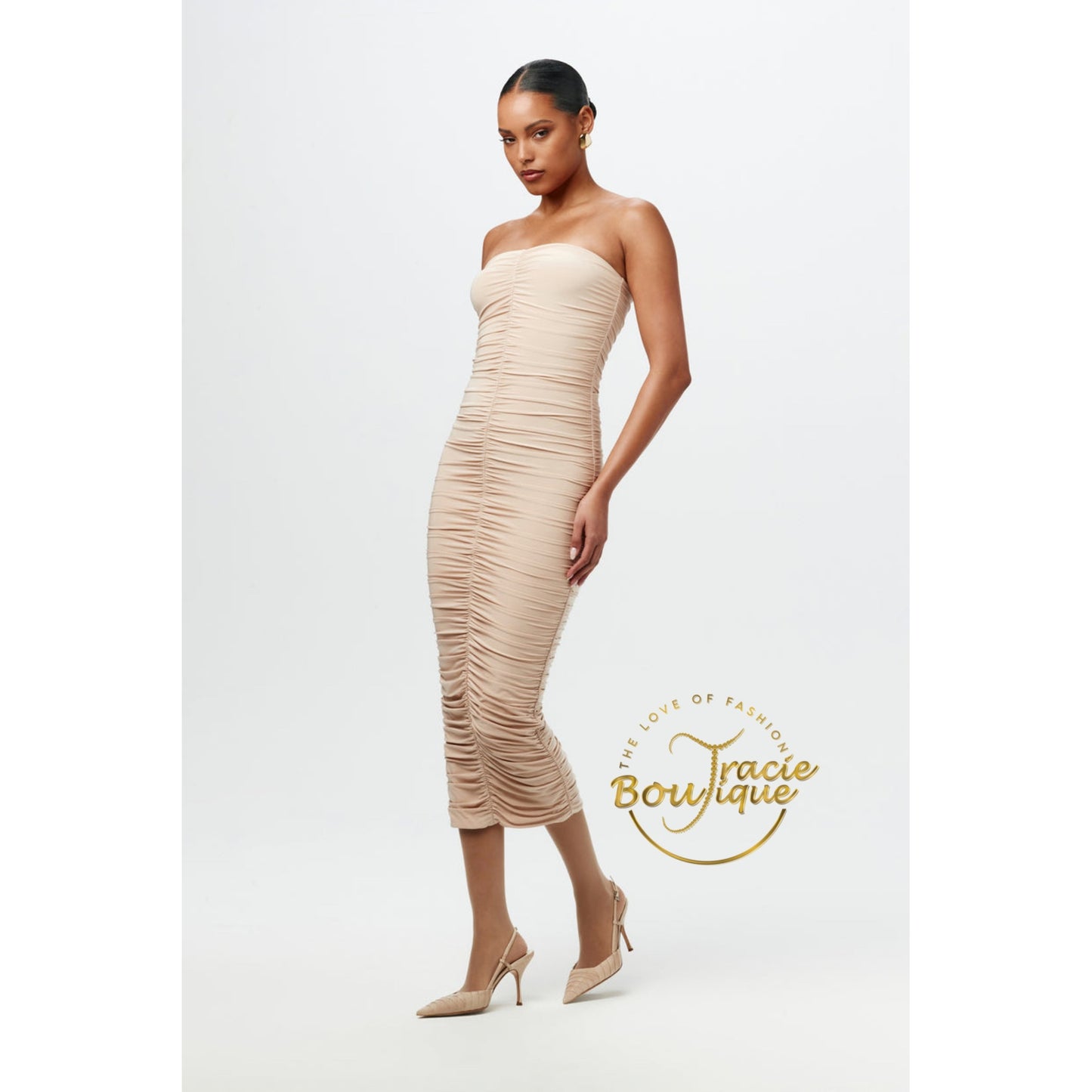 Jackee' Hourglass Ruche Tube Midi Dress