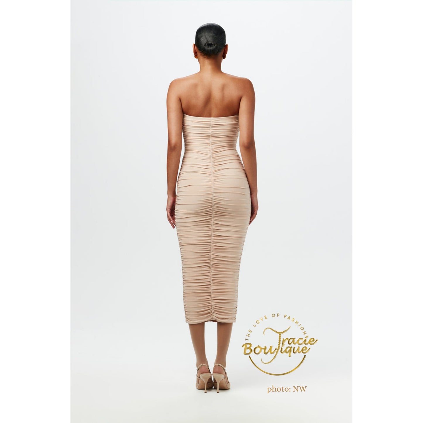 Jackee' Hourglass Ruche Tube Midi Dress