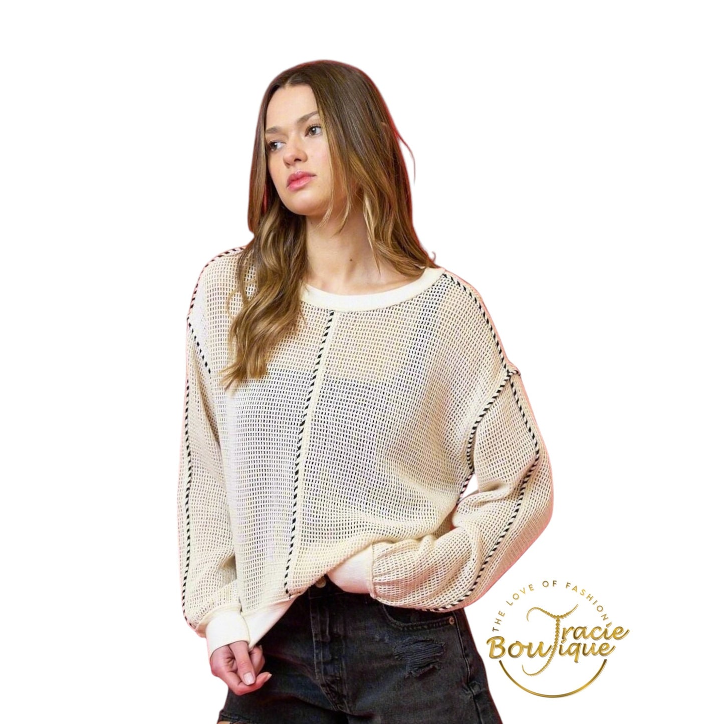 Peek-A-Boo Piped Sweater