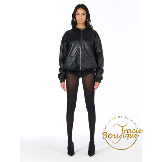 Vegan Leather Zip Up Hoodie