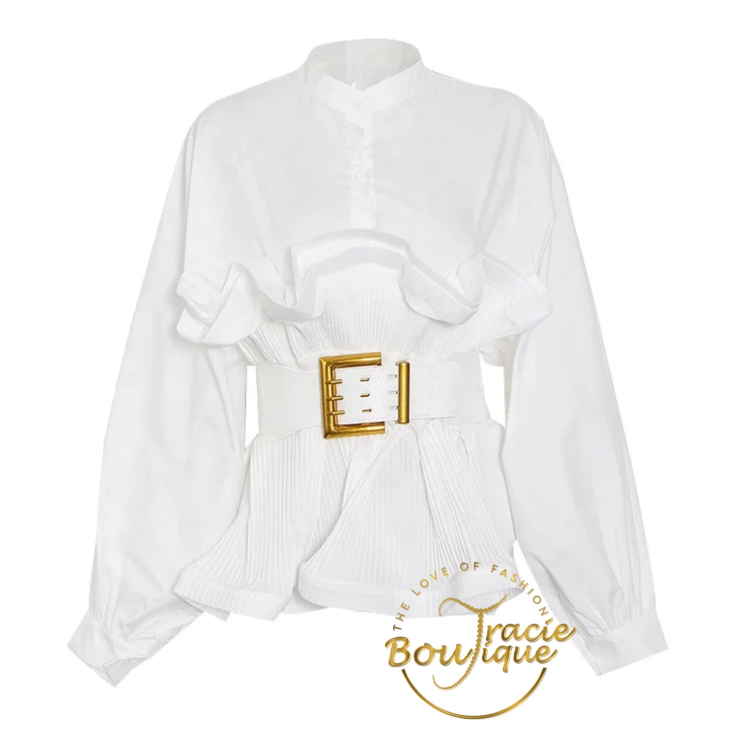 The Regal Ruffle Belted Blouse