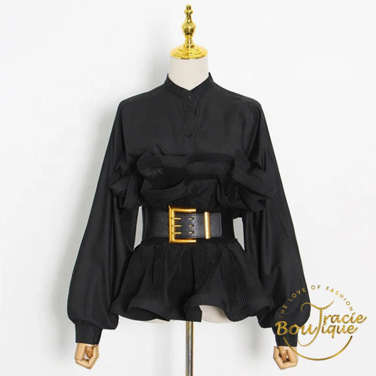The Regal Ruffle Belted Blouse