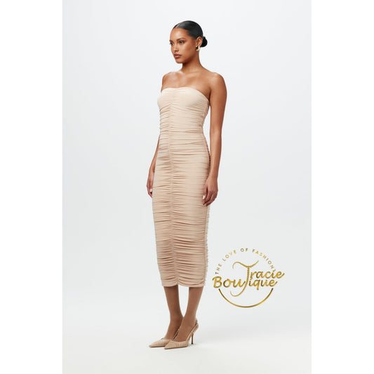 Jackee' Hourglass Ruche Tube Midi Dress
