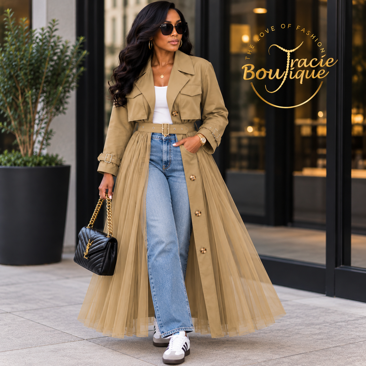 Monroe Tulle Trench Duster